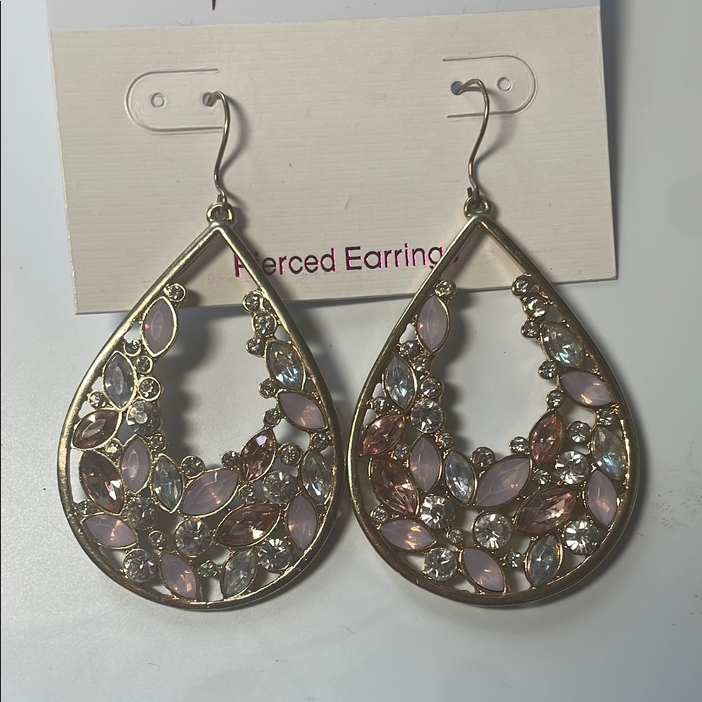 Elegant Gold and Pink Teardrop Earrings